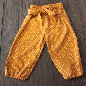 Yellow and White Polka Dot Polyester Pants